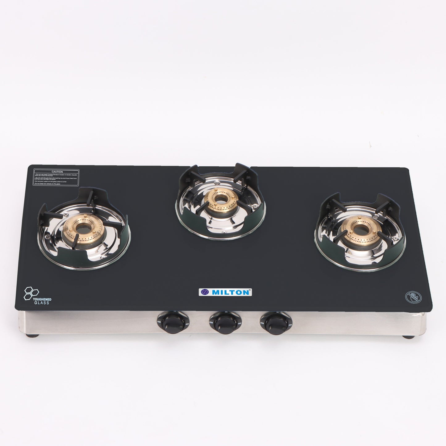 MILTON Crysto 3 Burners Gas Stove Toughened Glass Top Manual Ignition