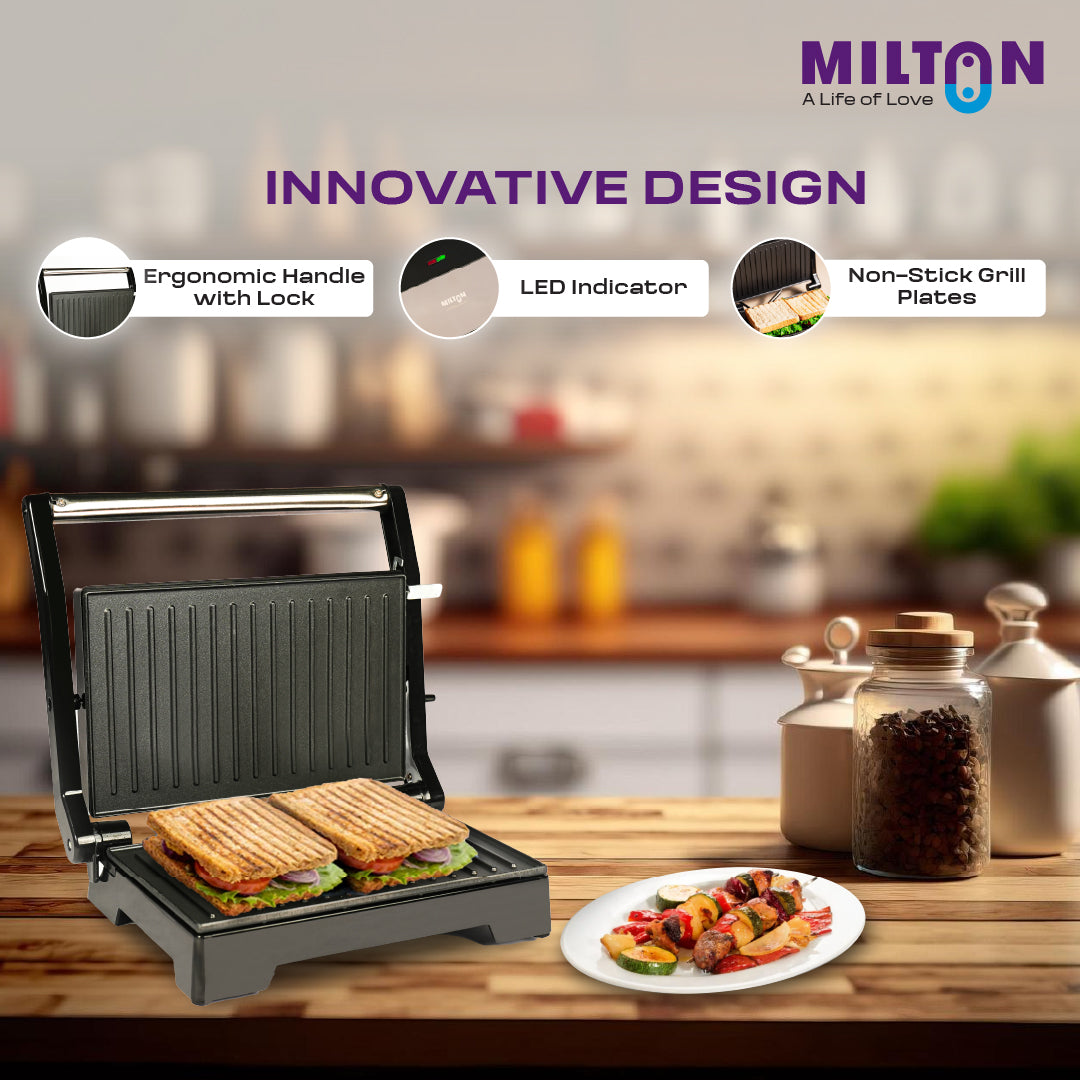 Milton Premium 800W Panini Press Griller Sandwich Maker 180° Rotate