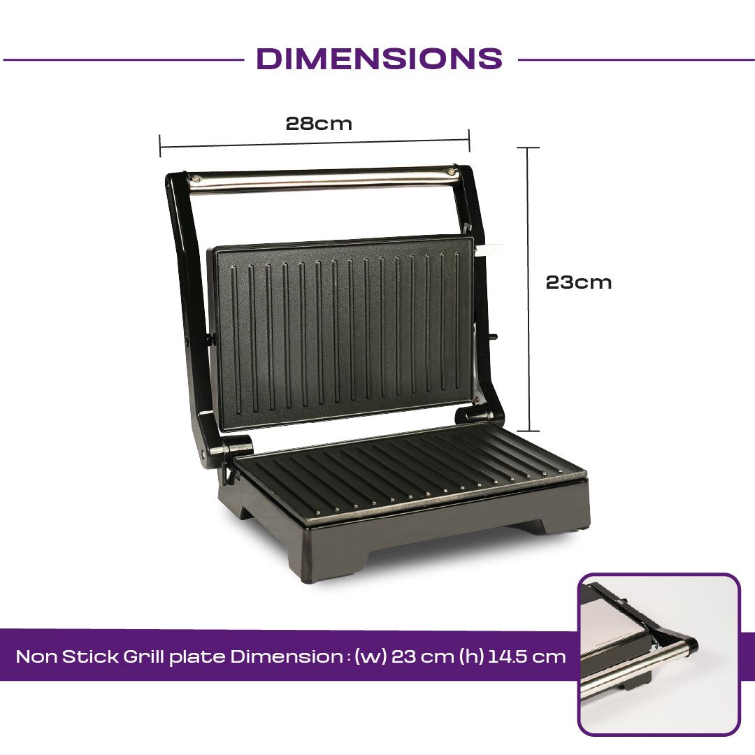 Milton Premium 800W Panini Press Griller Sandwich Maker 180° Rotate