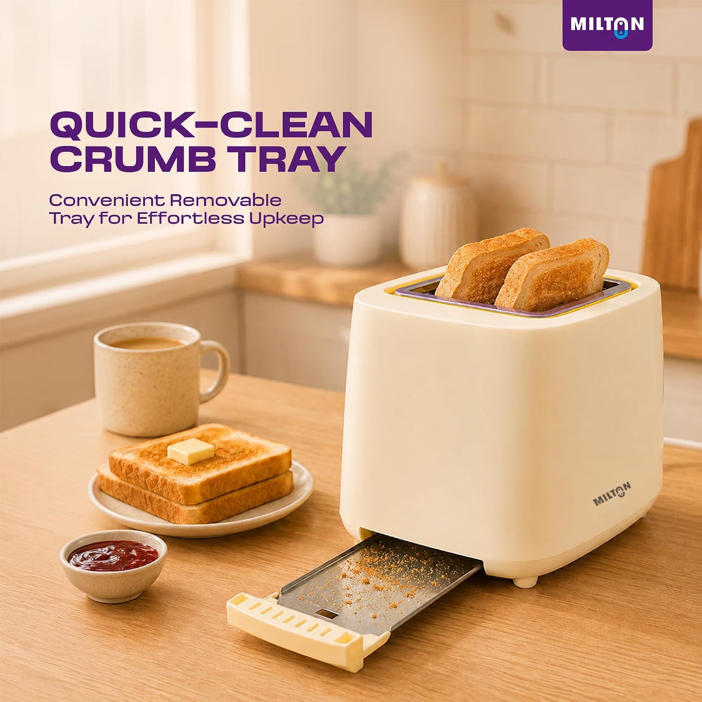 Milton Bread Toaster 2 Slice Auto Pop Up | 7 Level Heating Modes 750 Watts| Auto Shut Off | Removable Crumb Tray | Matt White | 2 Yr Warranty