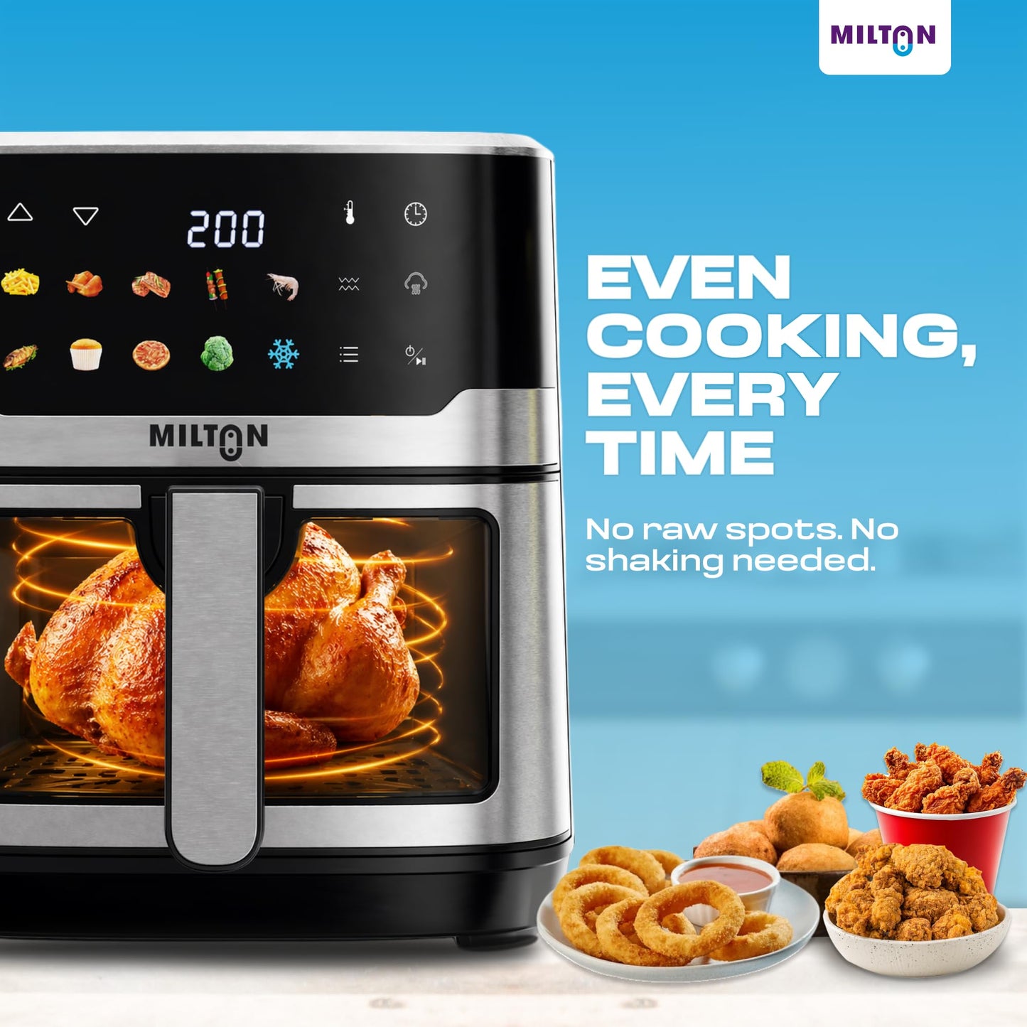 Milton Steam Air Fryer Oven 6.5L, 2200W | Air Fry, Bake, Roast & Steam | Glass Window | 360° Rapid Air Circulation | 10 Presets | Digital Touch Panel | Up to 90% Less Oil | Auto Shut-Off | 2 Year Warranty