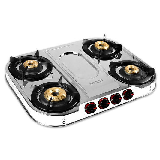 MILTON Royal Stainless Steel 4 Burners Gas Stove with Manual Ignition