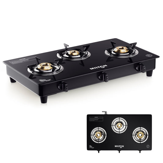 Milton Premium Pro 3 Burners Auto Ignition Gas Stove High Safety Valve