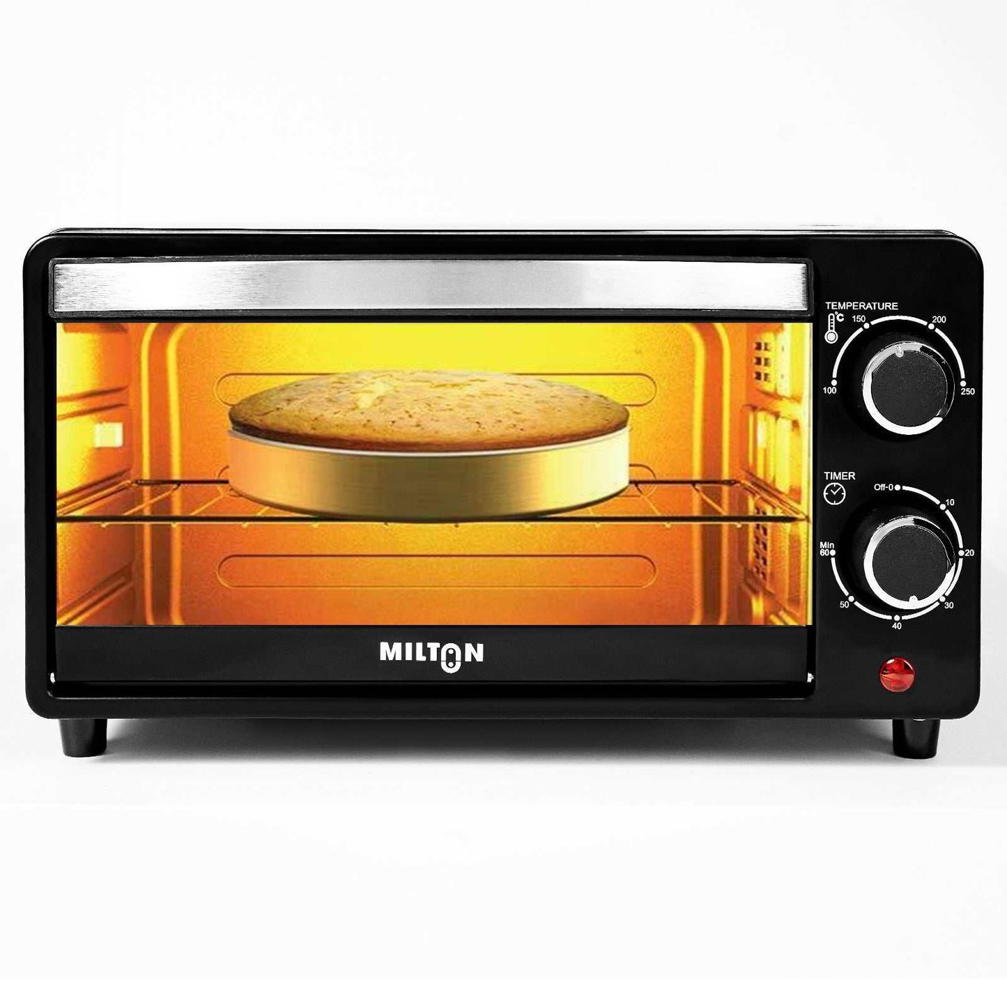 Milton 10L Oven Toaster Griller with heat-resistant glass door and compact stainless steel body.