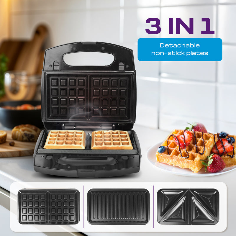 Milton Royal X 3-in-1 Sandwich Maker with black body and indicator lights on top.”