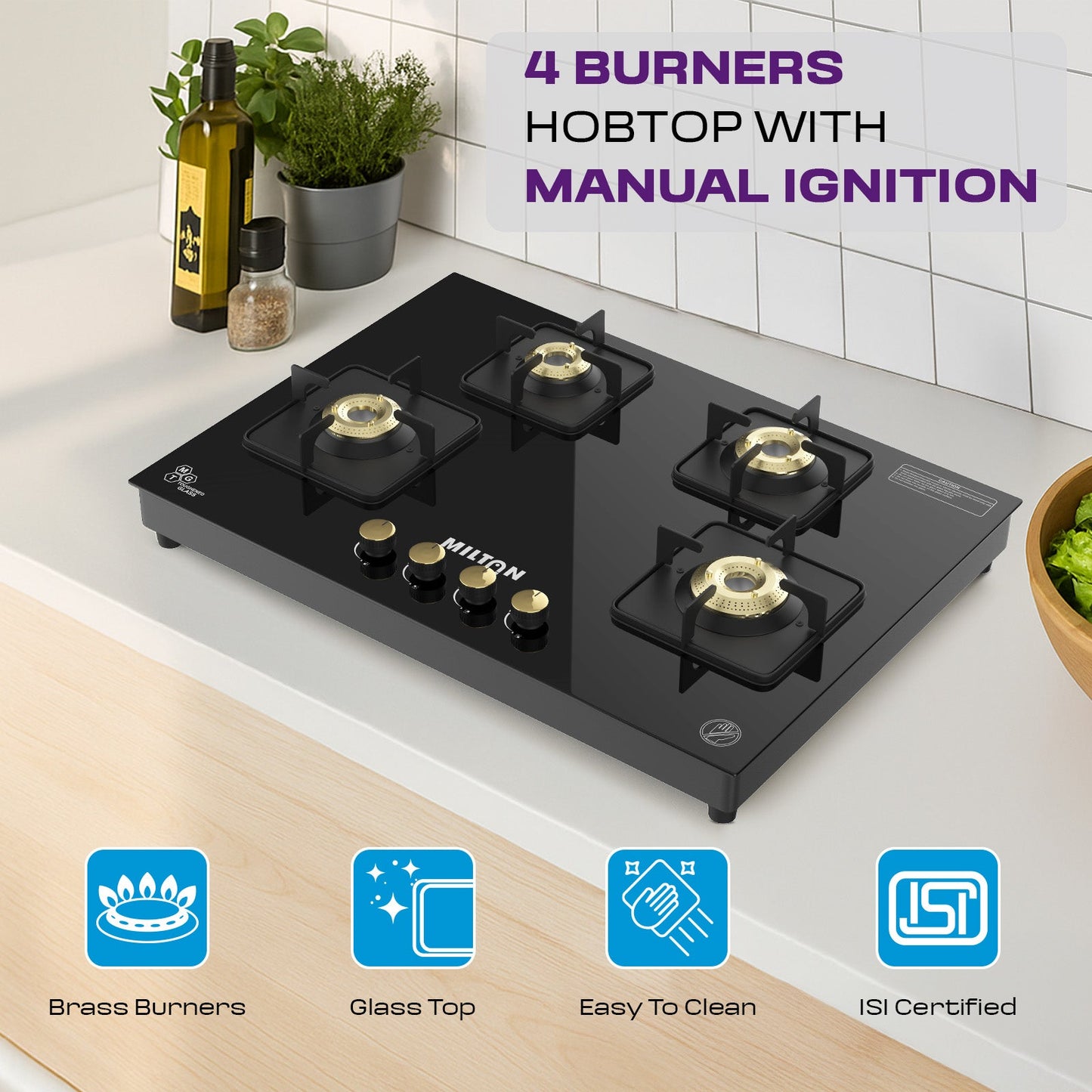 Milton Champion Top Hob 4 Burner Gas Stove Durable Design & Powerful