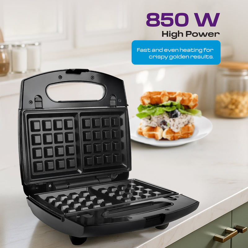 Milton Royal X 3-in-1 Sandwich Maker with black body and indicator lights on top.”