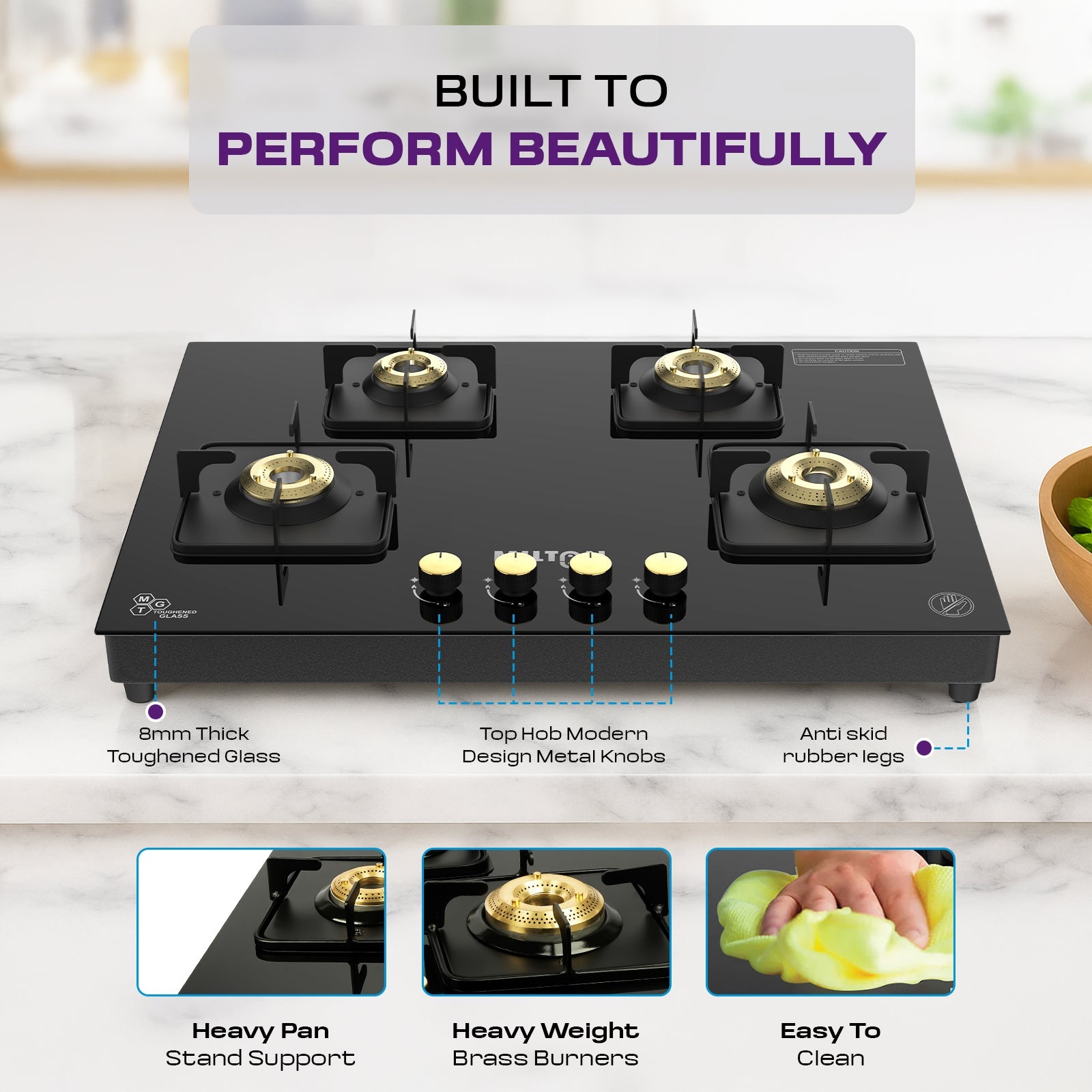 Milton Champion Top Hob 4 Burner Gas Stove Durable Design & Powerful