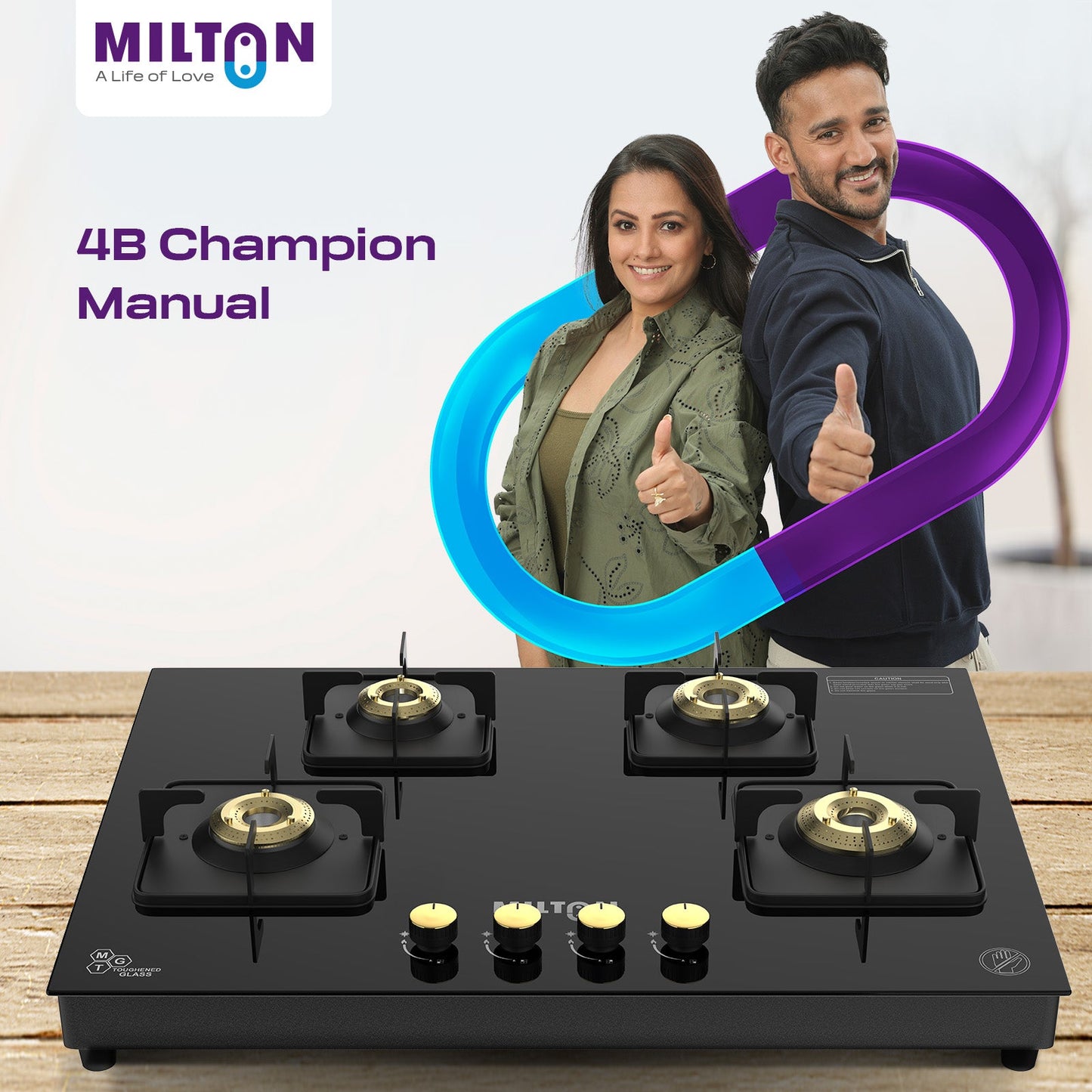 Milton Champion Top Hob 4 Burner Gas Stove Durable Design & Powerful