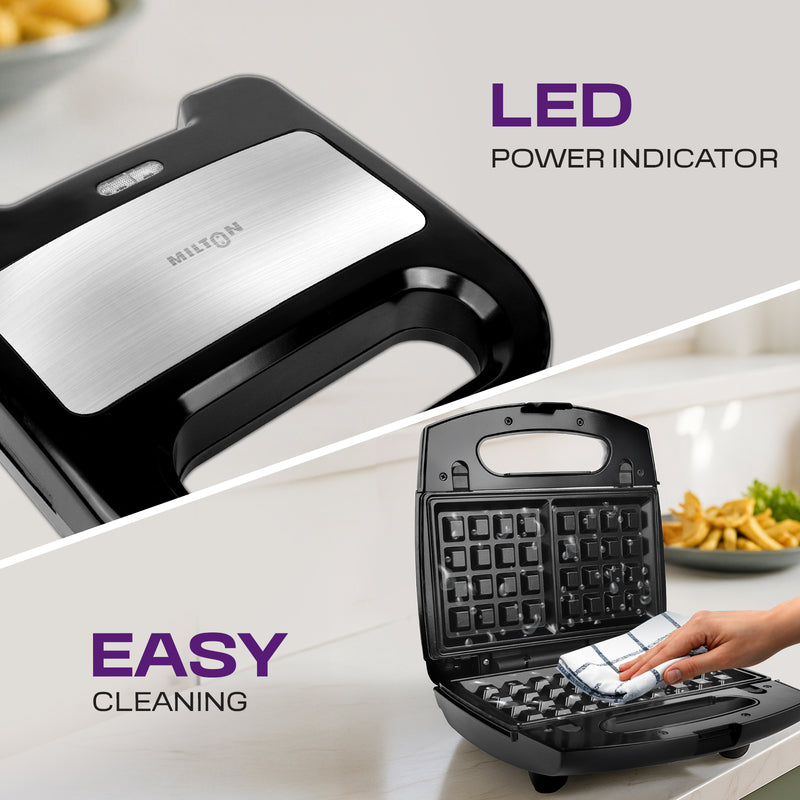 Milton Royal X 3-in-1 Sandwich Maker with black body and indicator lights on top.”