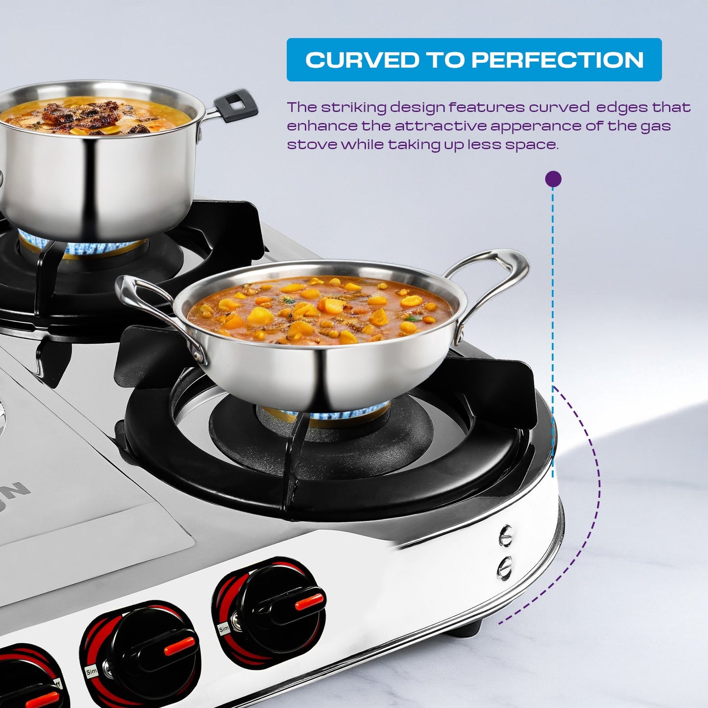 MILTON Royal Stainless Steel 4 Burners Gas Stove with Manual Ignition
