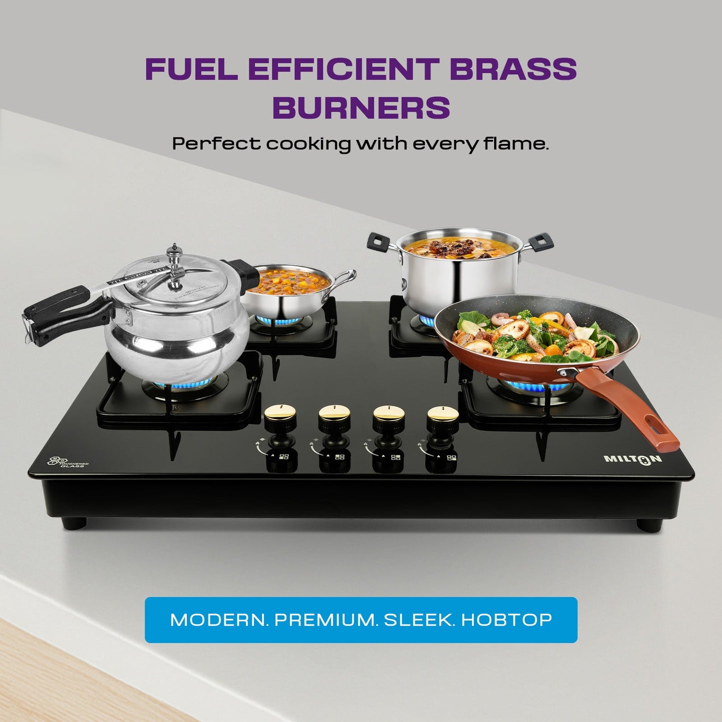 Milton Champion Top Hob 4 Burner Gas Stove Durable Design & Powerful