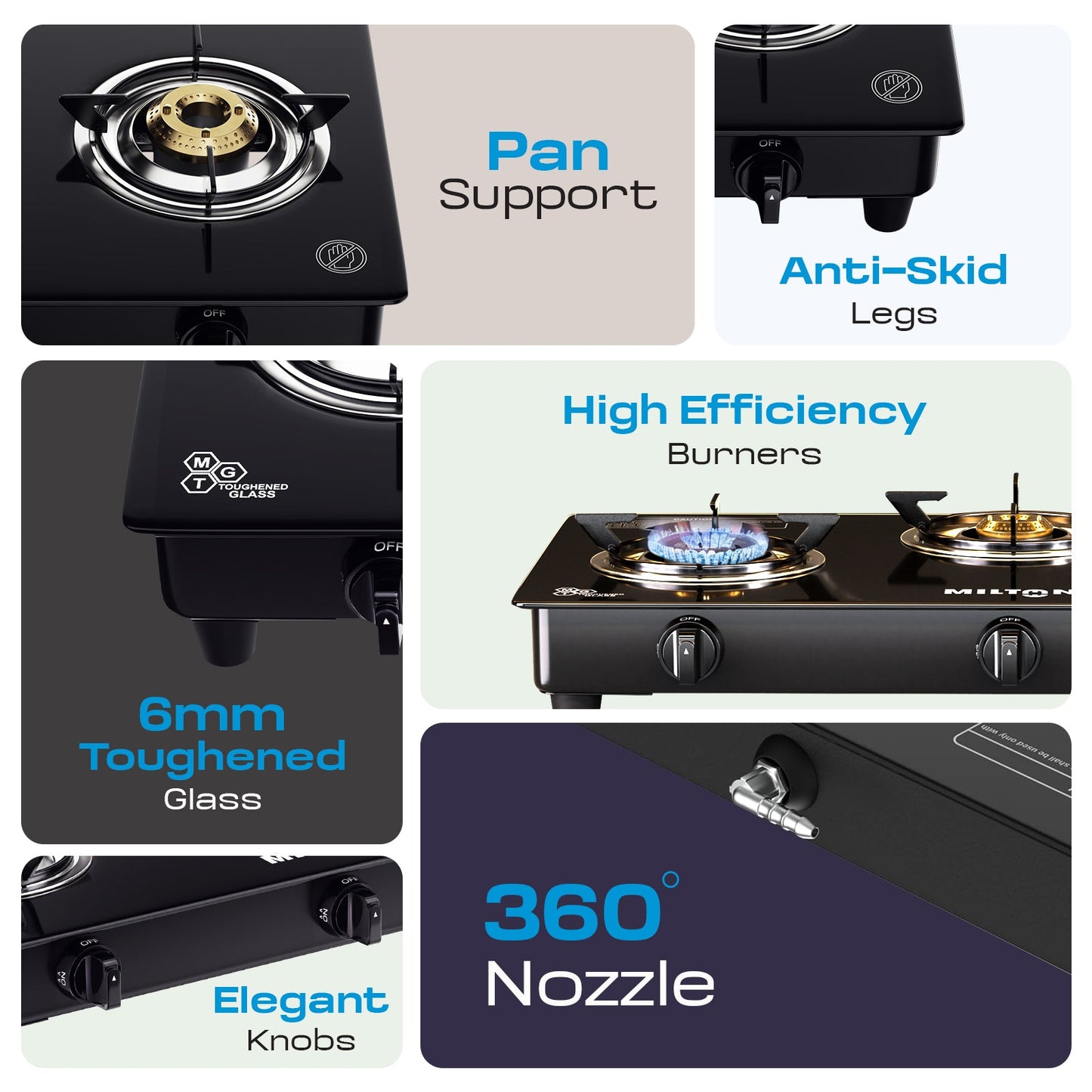 Milton Premium Pro 3 Burners Auto Ignition Gas Stove High Safety Valve