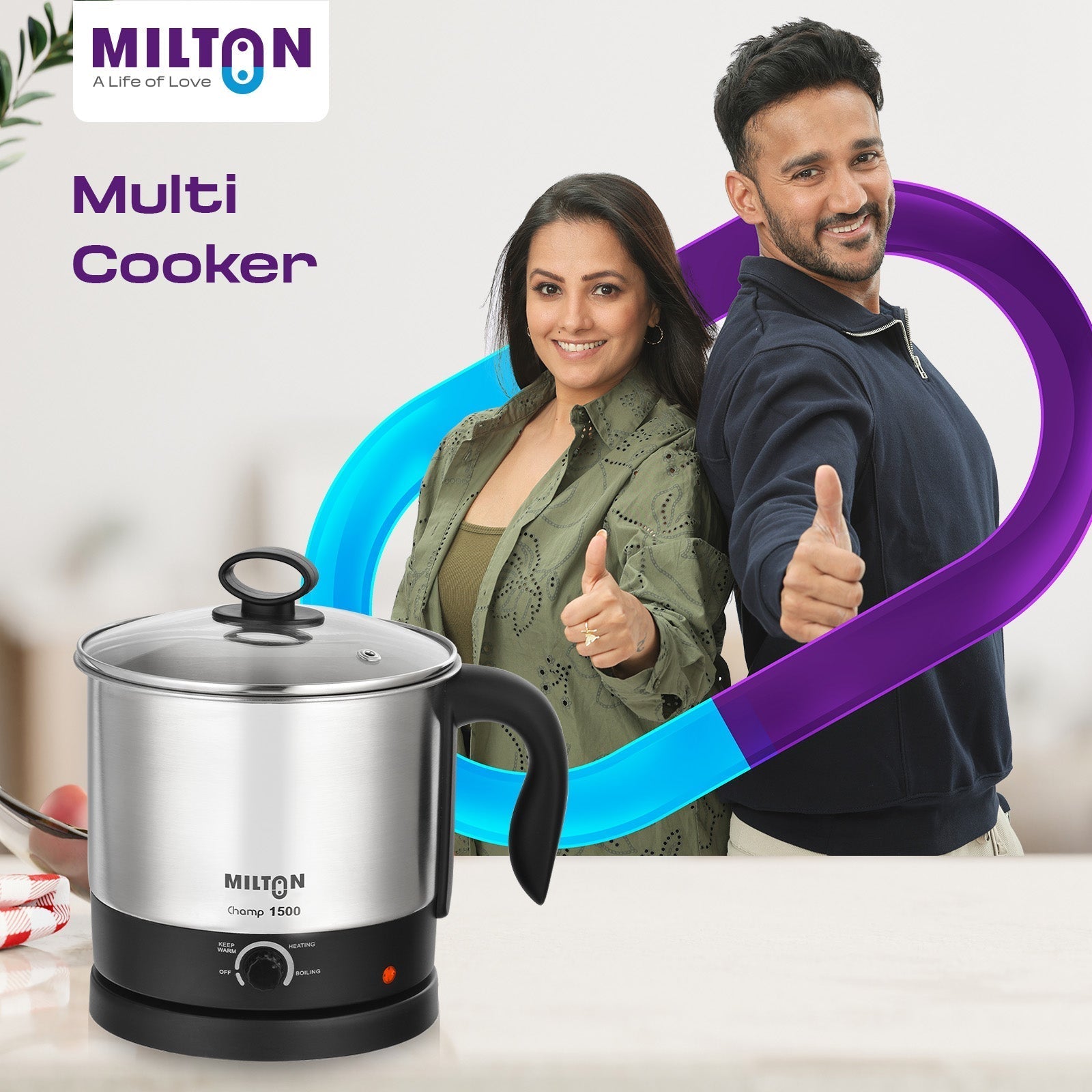 Milton Champ 1500 Watt Electric Multicooker Cum Steamer with adjustable temperature, stainless steel body, and multipurpose design for boiling, steaming, and frying.