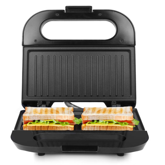 Milton Royal Pro 800W Griller Toaster Sandwich Maker with stainless steel body and non-stick plates grilling two sandwiches