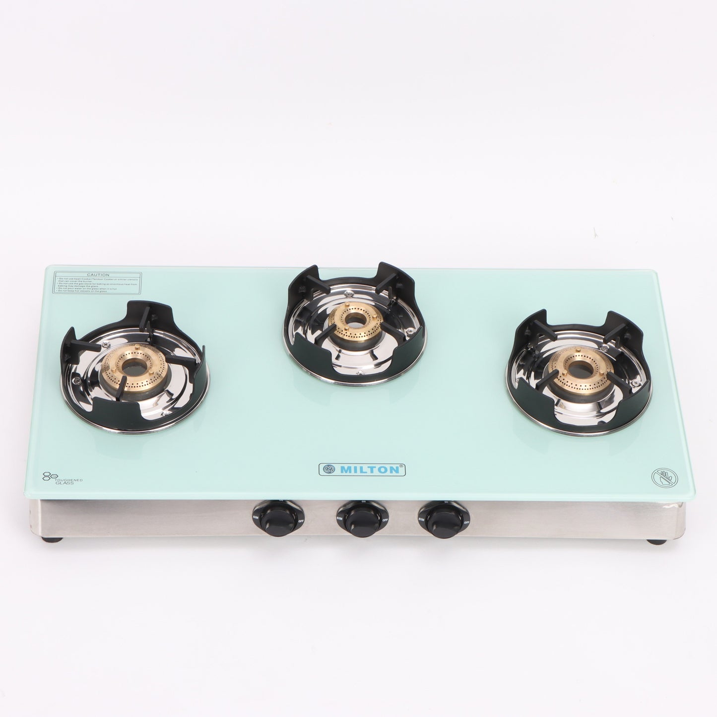 MILTON Crysto 3 Burners Gas Stove Toughened Glass Top Manual Ignition