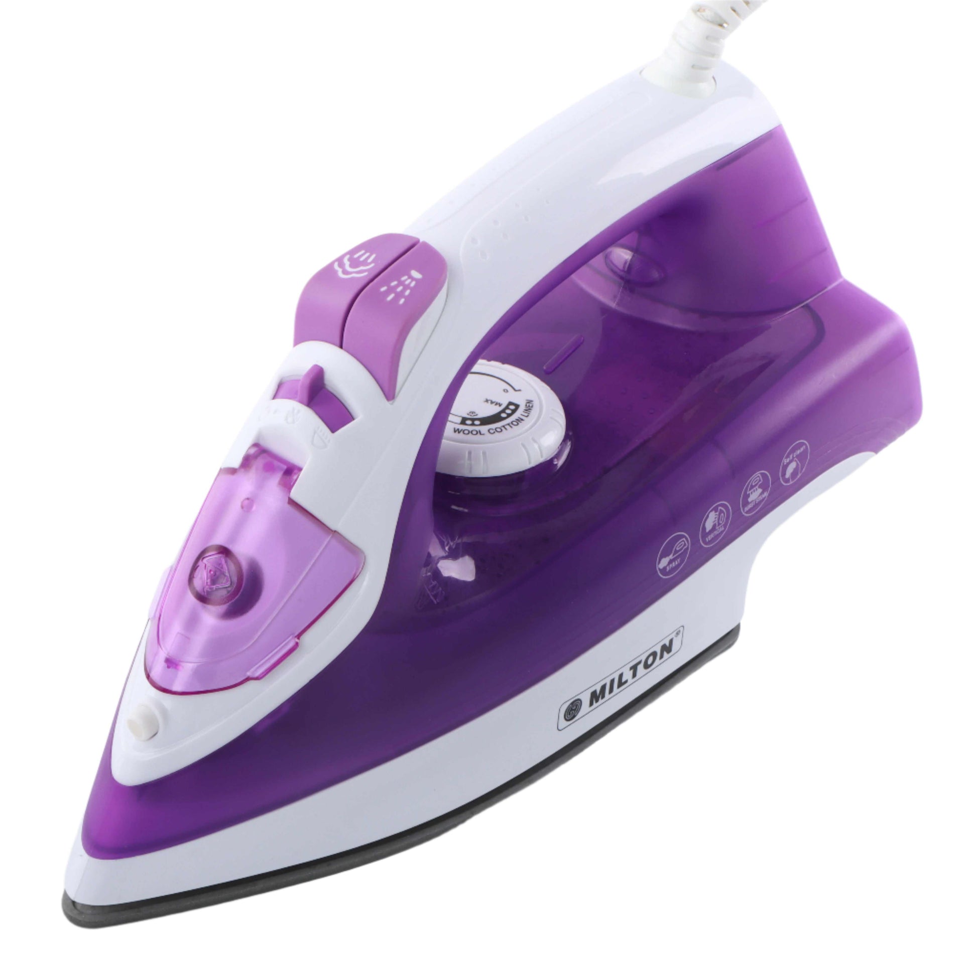 Milton Supreme DX 1600 Steam Iron providing powerful steam output for fast, wrinkle-free clothes with sleek design and smooth gliding ceramic soleplate.