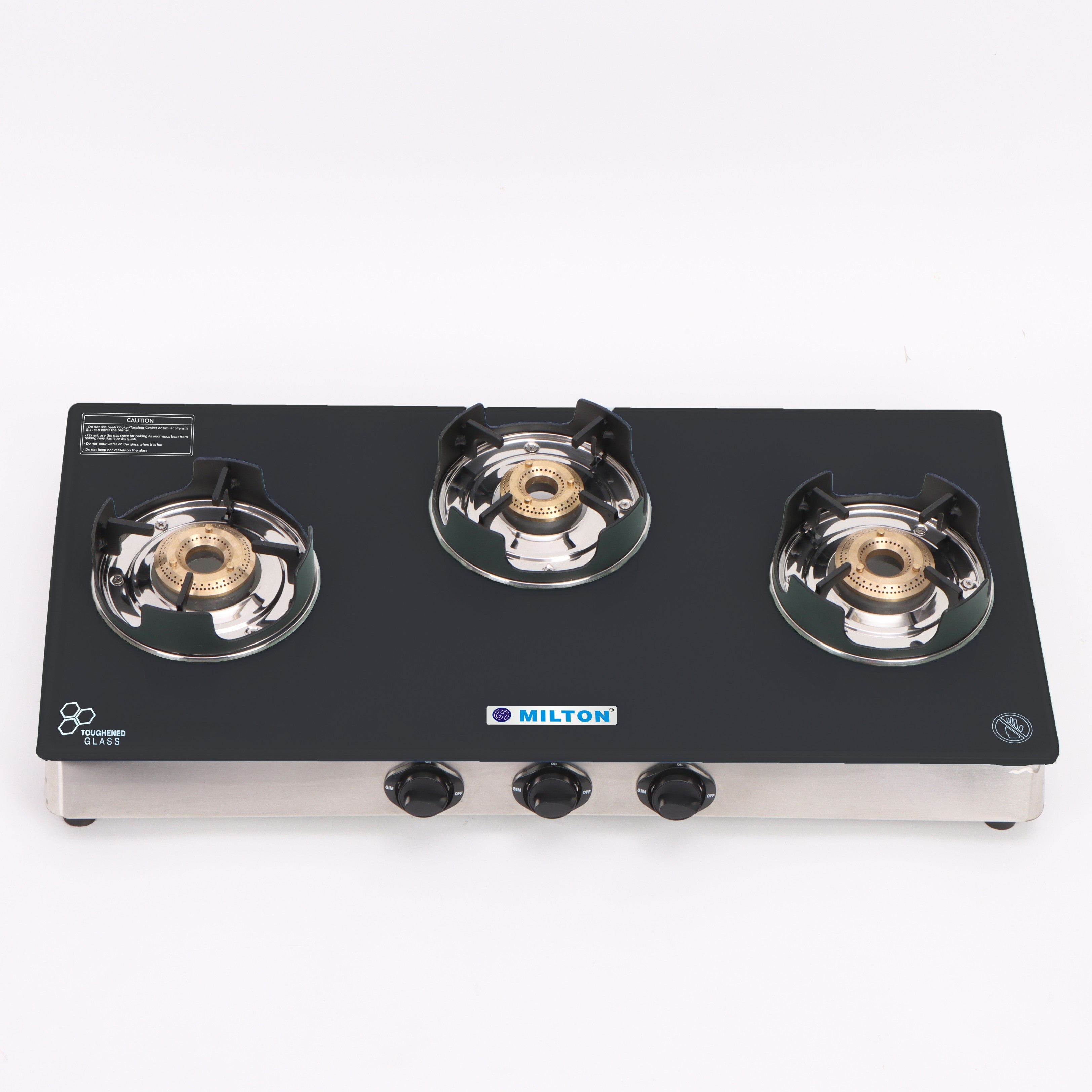 MILTON Crysto Toughened Glass Top Gas Stove 3 Burners