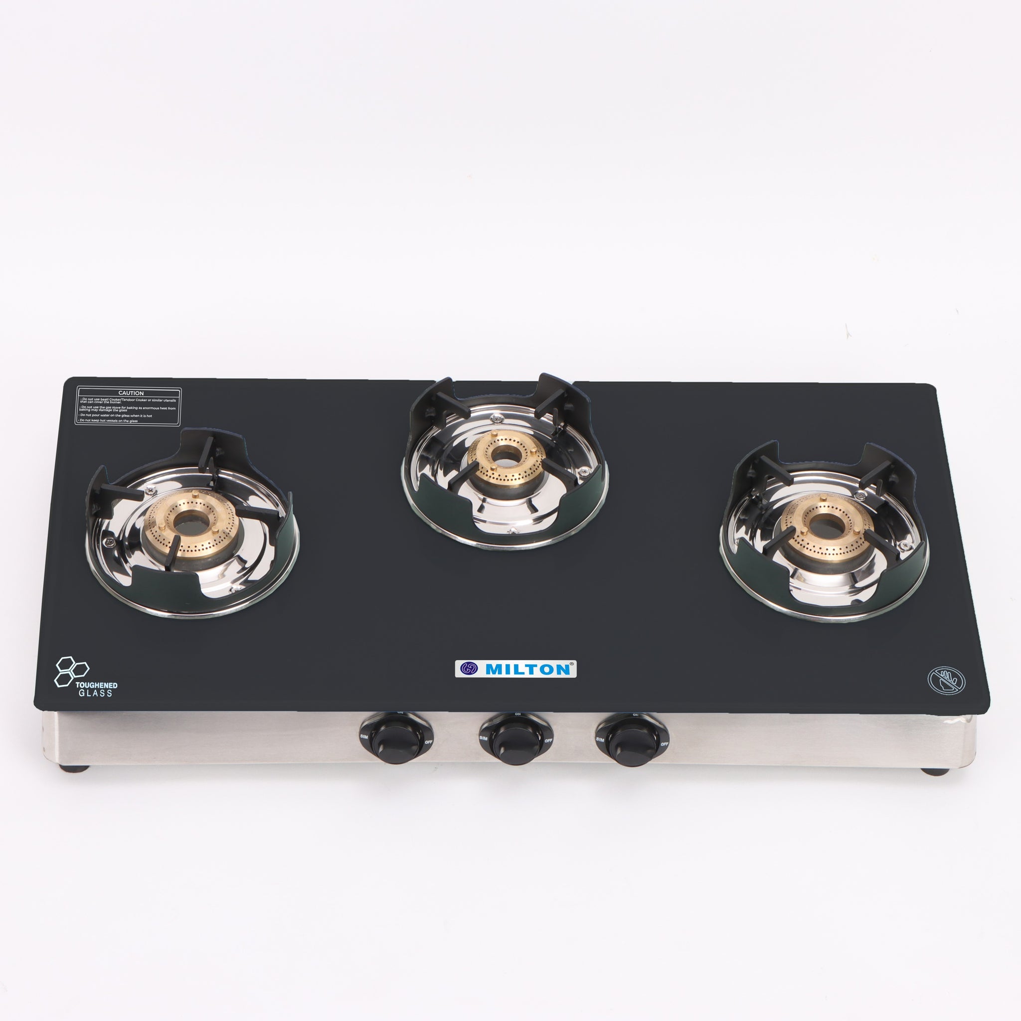 MILTON Crysto Toughened Glass Top Gas Stove 3 Burners