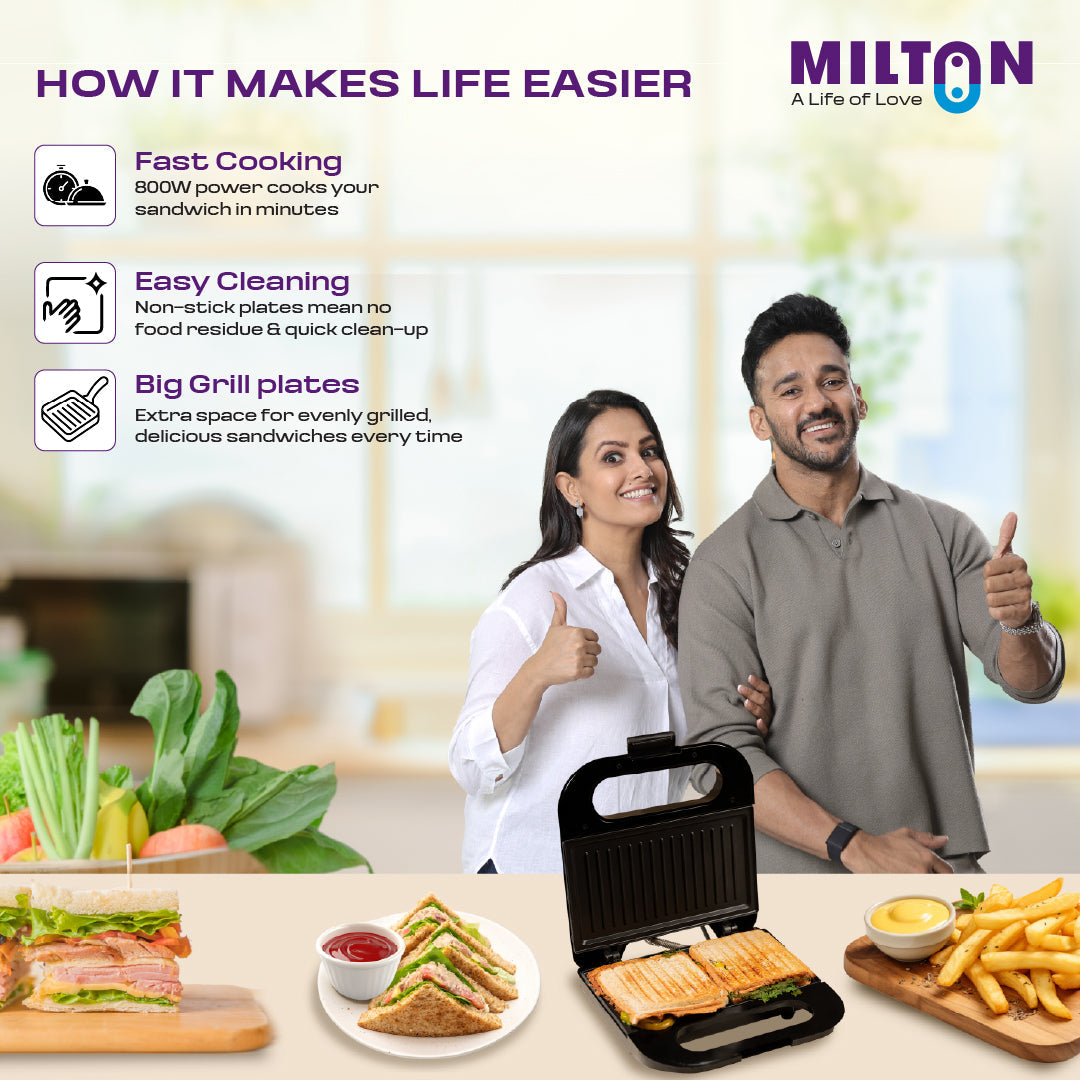 Milton Royal Pro 800W Griller Toaster Sandwich Maker 