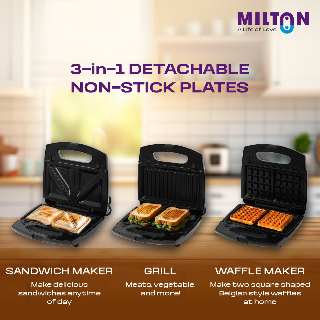 Milton Royal X 3-in-1 Sandwich Maker – 850W | Waffle, Panini Press Grill & Sandwiches