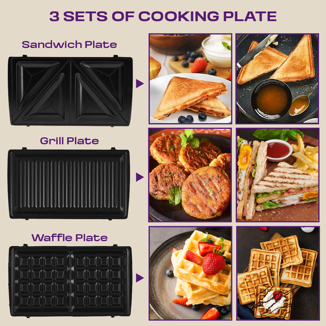 Milton Royal X 3-in-1 Sandwich Maker – 850W | Waffle, Panini Press Grill & Sandwiches