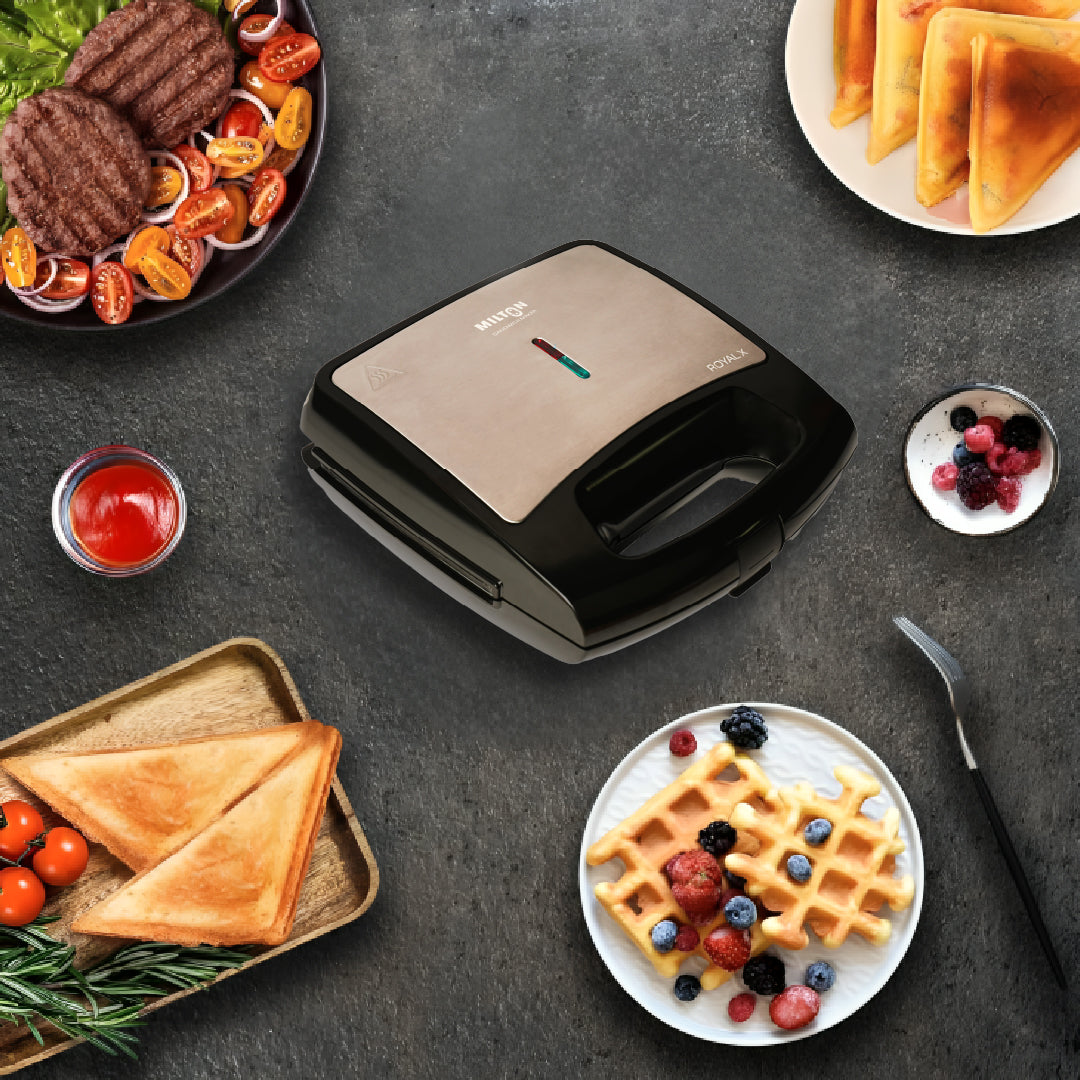 Milton Royal X 3-in-1 Sandwich Maker – 850W | Waffle, Panini Press Grill & Sandwiches