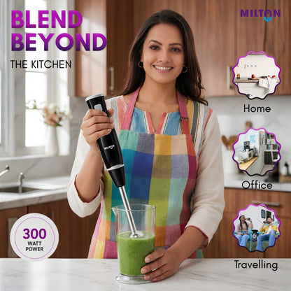 Milton Turbo 350W Hand Blender | 2-Speed Electric Mixer with Stainless Steel Blades | Portable, Lightweight & Easy-Clean for Smoothies, Juices