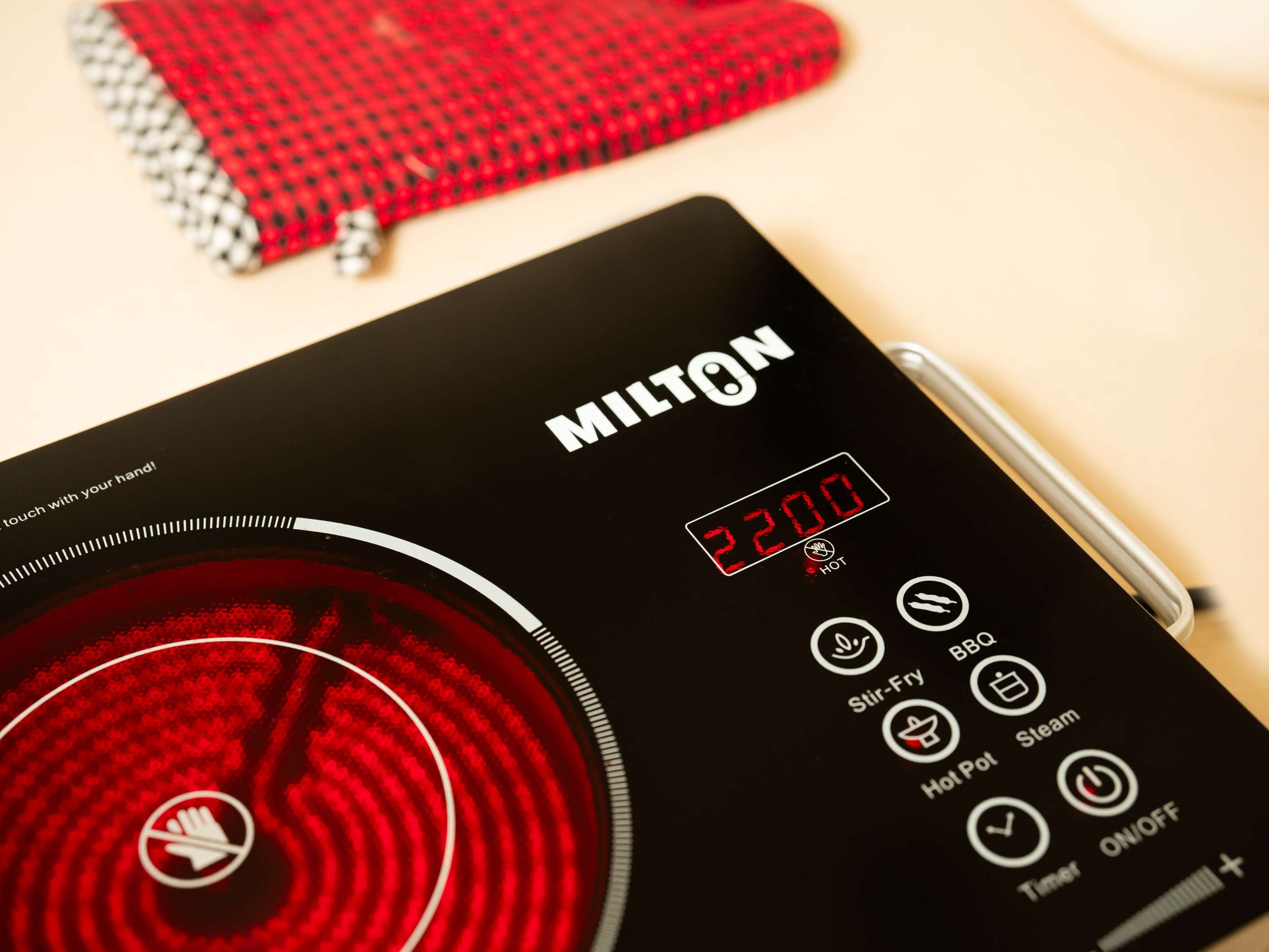 MILTON Classic 2200 Watt Infrared Cooktop with Crystal Glass & Touch Panel