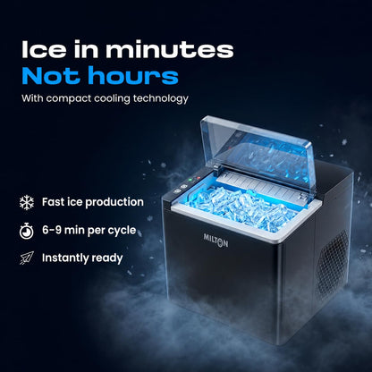 Milton Ice Maker Machine 1.5L 9 Bullet Ice Cubes in 6–8 Mins 12Kg/24Hrs 2 Size ice cubes Portable Countertop Ice Maker 2Yr warranty