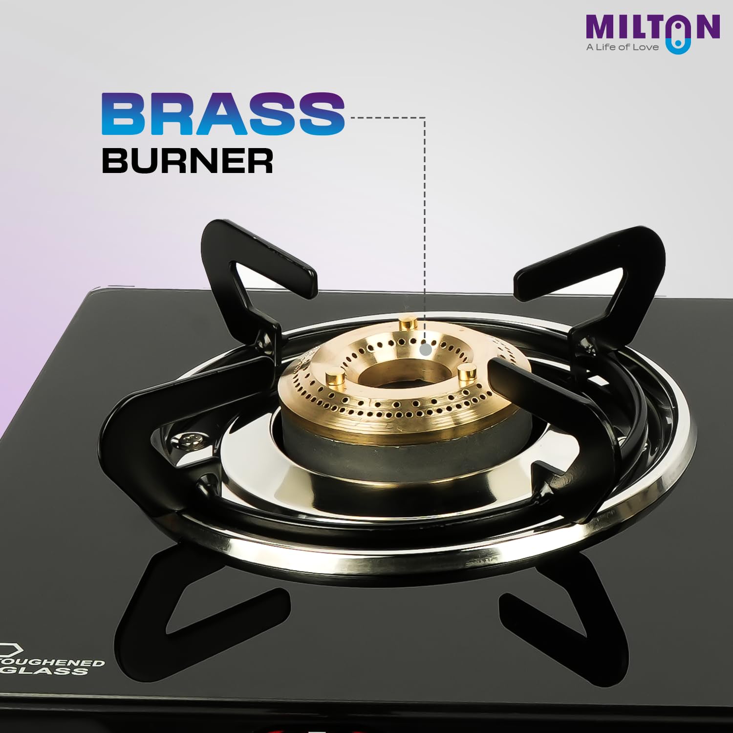 MILTON Premium 2 Burner Black Manual Ignition Toughened Glass Top Gas Stove, Heavy-Duty Brass Burners (ISI Certified) 2 Yr Warranty