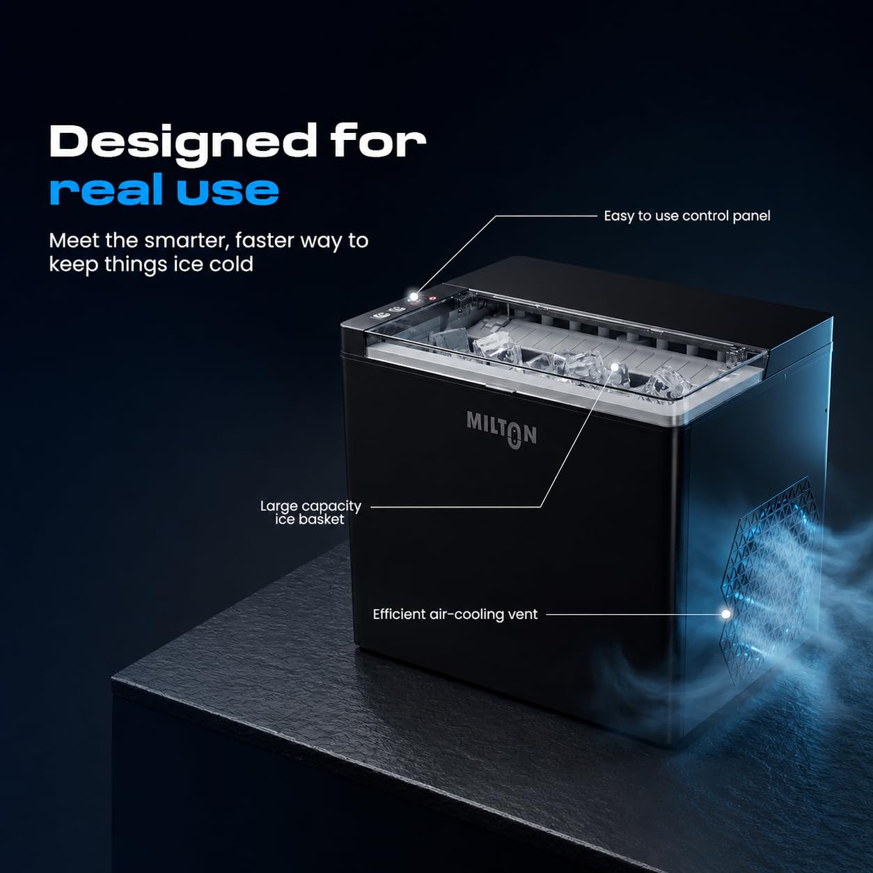 Milton Ice Maker Machine 1.5L 9 Bullet Ice Cubes in 6–8 Mins 12Kg/24Hrs 2 Size ice cubes Portable Countertop Ice Maker 2Yr warranty