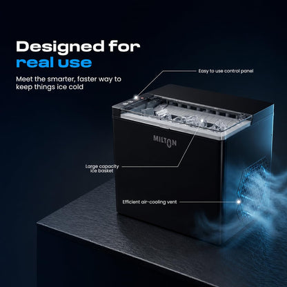Milton Ice Maker Machine 1.5L 9 Bullet Ice Cubes in 6–8 Mins 12Kg/24Hrs 2 Size ice cubes Portable Countertop Ice Maker 2Yr warranty