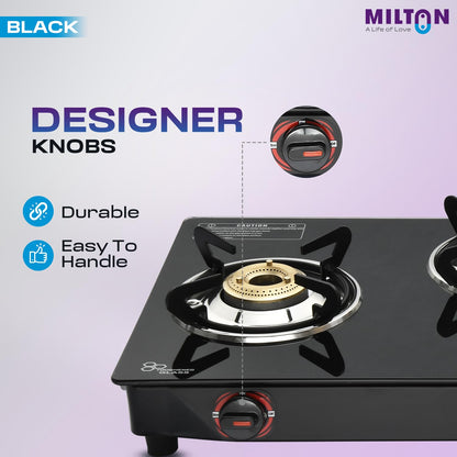 Milton 3 Burner Manual Ignition Gas Stove with 6mm Toughened Red Glass Top, Premium Brass Burners, Heavy Pan Supports & LPG to PNG Compatibility 2Yr Warranty