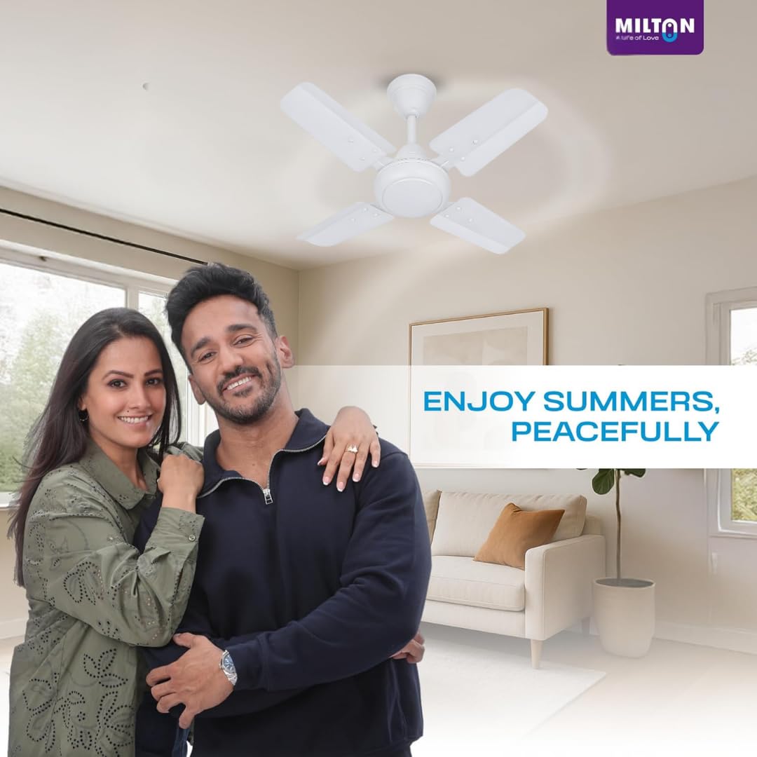 MILTON Brezza 600 mm Ceiling Fans for Home | Energy Efficient Motor | High Air Delivery 600mm ceiling fan | 24 inch High Speed fan ceiling | 2 Yr Warranty | Glossy White