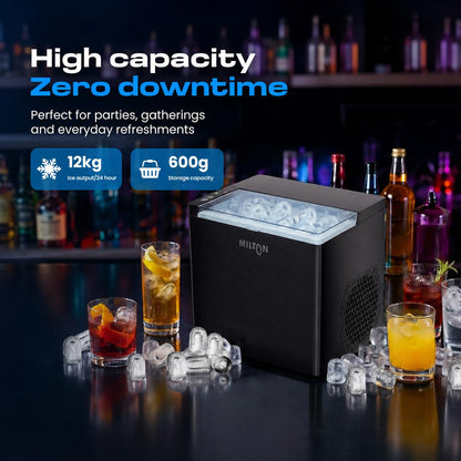Milton Ice Maker Machine 1.5L 9 Bullet Ice Cubes in 6–8 Mins 12Kg/24Hrs 2 Size ice cubes Portable Countertop Ice Maker 2Yr warranty