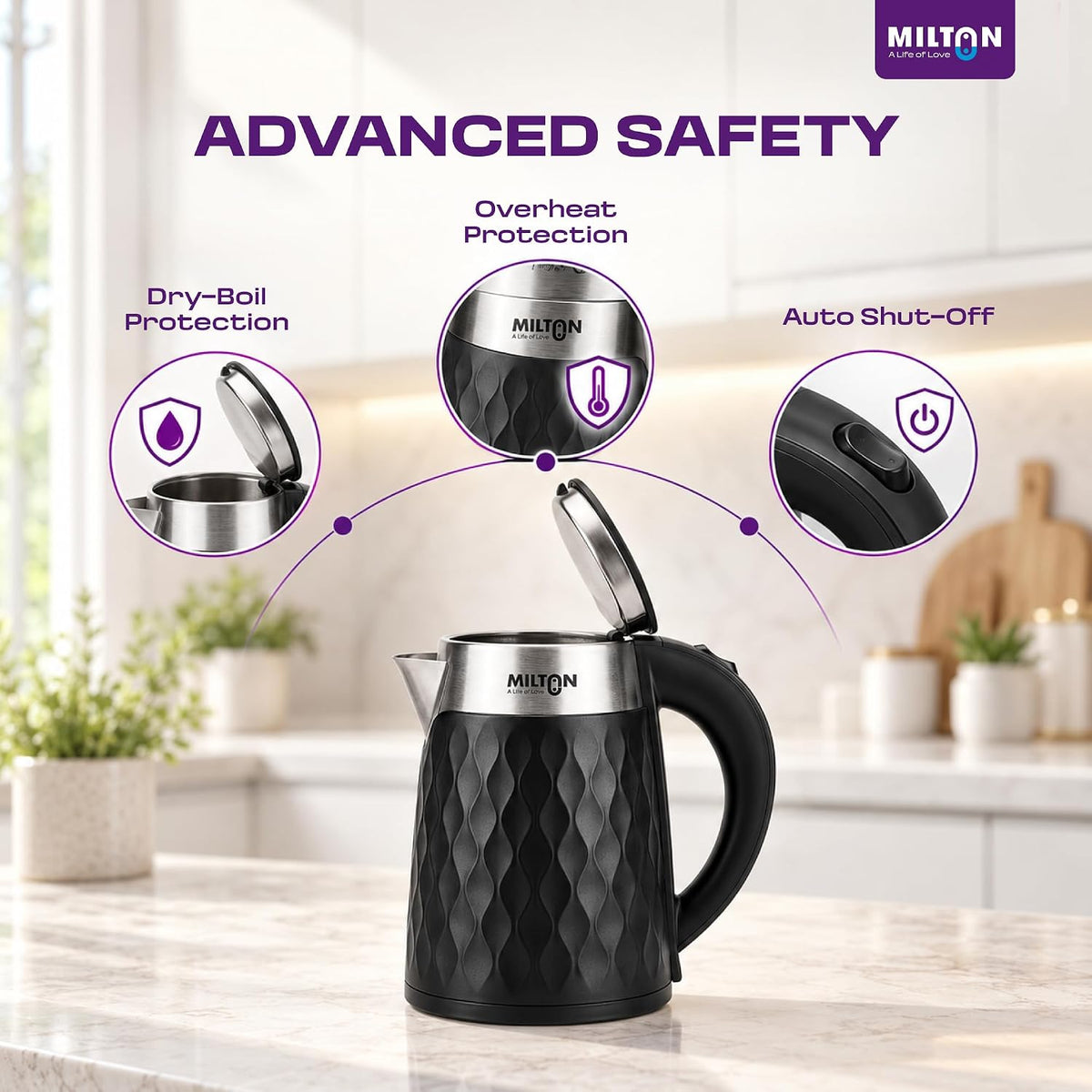 Milton Rapid Electric Cool-Touch Kettle 1.5L | Hot Water portable Electric Kettle for Home, Office | Auto Shut-Off with Wide Mouth | 1350 Watts | Black