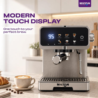 MILTON Crema Plus Espresso Coffee Maker | 20 Bar, 1350W, 1.6L, Touch Display & Steam Wand