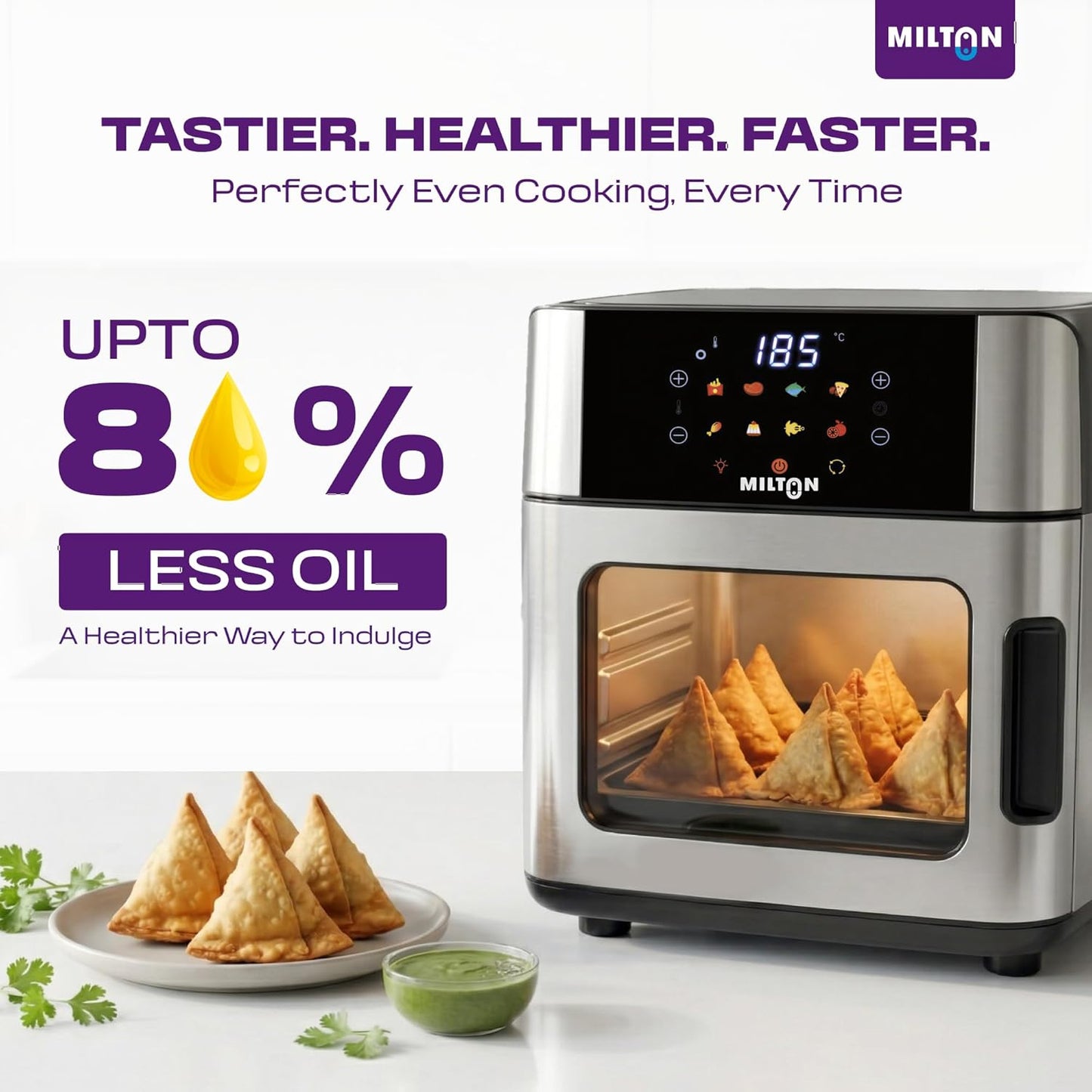 Milton Digital Air Fryer Oven 16L | 1800W | 360° High Speed Air Circulation | 12 Preset Menus |Air Fry, Bake, Grill, Roast & Reheat | Touch Control Panel | Large Capacity | 2Yr Warranty