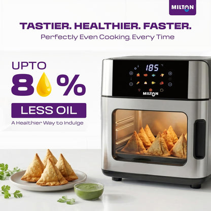 Milton Digital Air Fryer Oven 16L | 1800W | 360° High Speed Air Circulation | 12 Preset Menus |Air Fry, Bake, Grill, Roast & Reheat | Touch Control Panel | Large Capacity | 2Yr Warranty