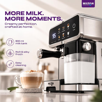 MILTON Crema Elite Espresso Coffee Maker | 20 Bar, Dual Boiler, 900ml Milk Tank & Touch Control