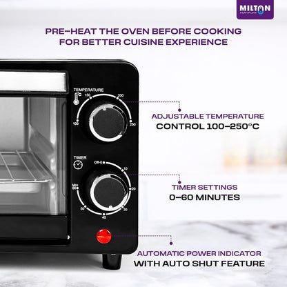 Milton 10L Oven Toaster Griller – Royal Black Finish | 800W | Ideal for Toast, Bake & Grill