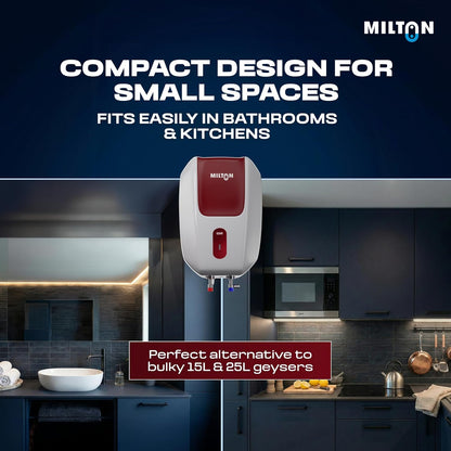 Milton 5 Litre Instant Water Geyser | Powerful 3000W Electric Geyser for Bathroom & Kitchen | Advanced Safety | Compact Geyser SS304 Tank | 2 Year Product Warranty & 5 Year Tank Warranty | Red