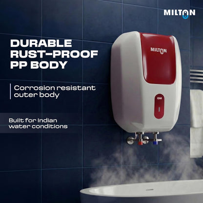 Milton 5 Litre Instant Water Geyser | Powerful 3000W Electric Geyser for Bathroom & Kitchen | Advanced Safety | Compact Geyser SS304 Tank | 2 Year Product Warranty & 5 Year Tank Warranty | Red