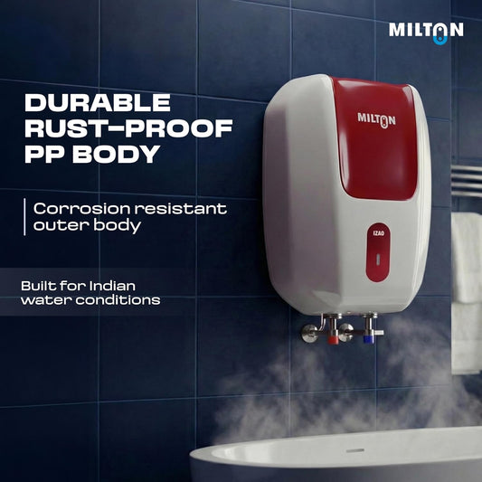 Milton 5 Litre Instant Water Geyser | Powerful 3000W Electric Geyser for Bathroom & Kitchen | Advanced Safety | Compact Geyser SS304 Tank | 2 Year Product Warranty & 5 Year Tank Warranty | Red