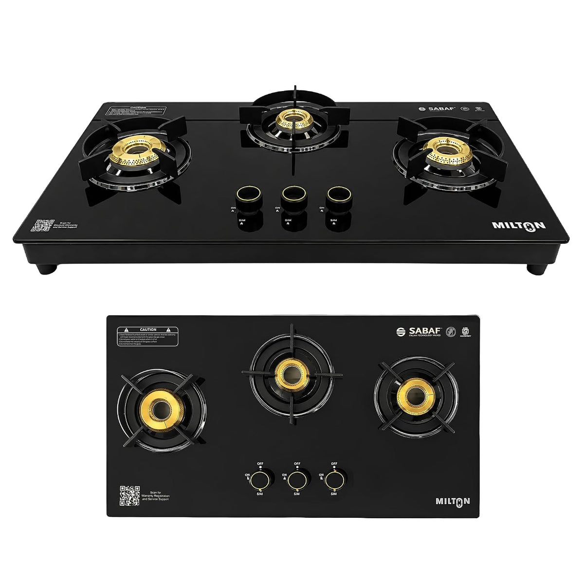 Milton Magnus 3 Burner Maunal Gas Stove Hobtop Italian SABAF Valves | 8mm Toughened Glass Top | 360° Nozzle | ISI Certified | 5 Years Glass Warranty