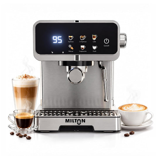 MILTON Crema Plus Espresso Coffee Maker | 20 Bar, 1350W, 1.6L, Touch Display & Steam Wand