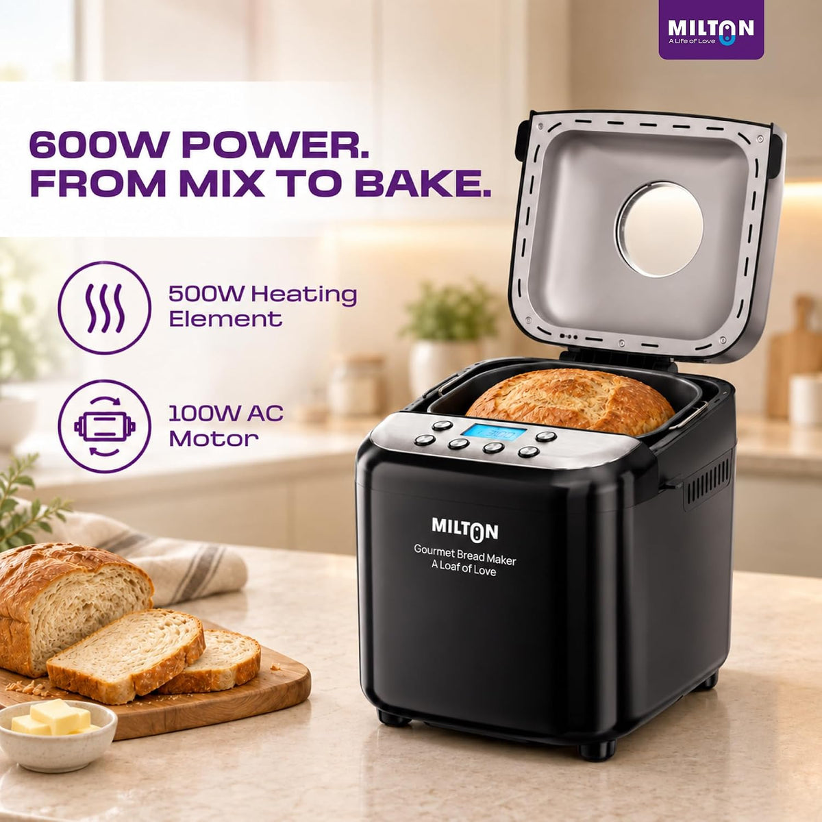 Milton Gourmet 19-in-1 Automatic Bread Maker Machine, 600W