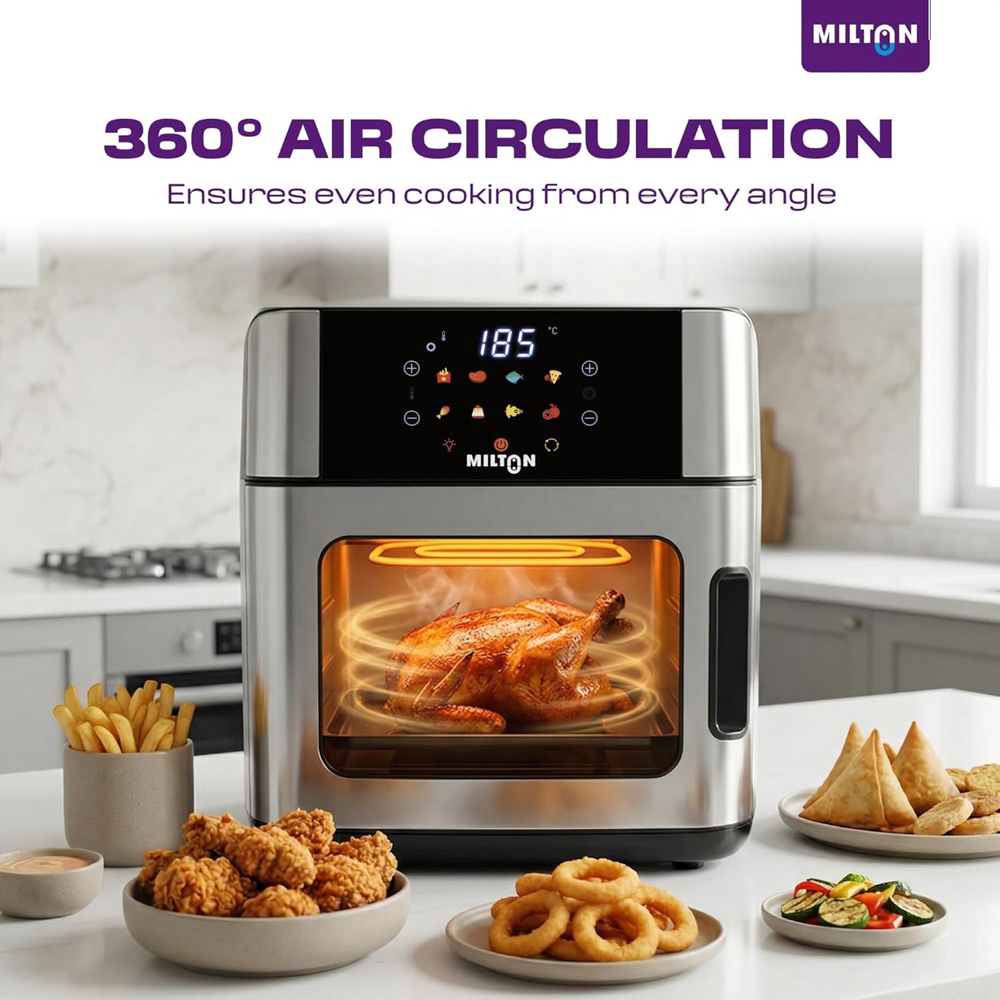 Milton Digital Air Fryer Oven 16L | 1800W | 360° High Speed Air Circulation | 12 Preset Menus |Air Fry, Bake, Grill, Roast & Reheat | Touch Control Panel | Large Capacity | 2Yr Warranty