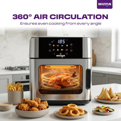 Milton Digital Air Fryer Oven 16L | 1800W | 360° High Speed Air Circulation | 12 Preset Menus |Air Fry, Bake, Grill, Roast & Reheat | Touch Control Panel | Large Capacity | 2Yr Warranty